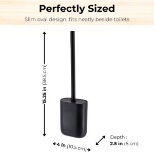 Black slim oval toilet brush holder with size dimensions