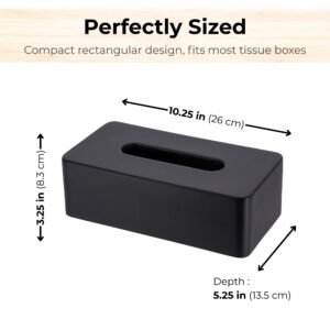 Black rectangular tissue box holder with size dimensions