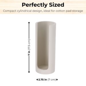 Beige cylindrical cotton pad holder with size dimensions