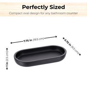 Black oval bathroom tray with size dimensions