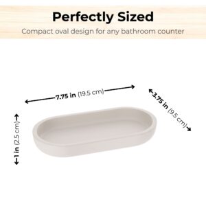 Beige oval bathroom tray with size dimensions