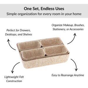 Lightweight beige felt storage bins stacked together