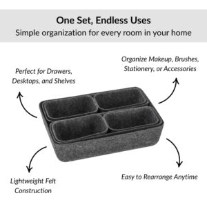 Lightweight gray felt storage bins stacked together