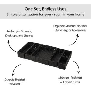 Black braided storage bins for drawers desks and shelves