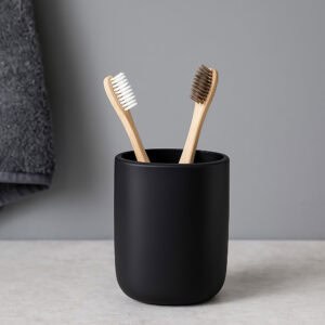 Black oval bathroom tumbler with size dimensions