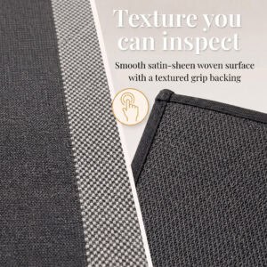 4- Close-up of charcoal and cream kitchen runner satin sheen woven surface and textured grip backing
