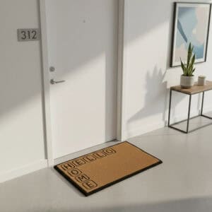 HELLO HOME doormat in modern indoor entryway