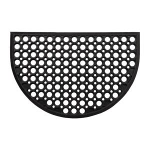 Half-moon black rubber doormat top view with drainage holes
