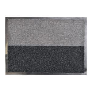 Gray and black striped doormat top view