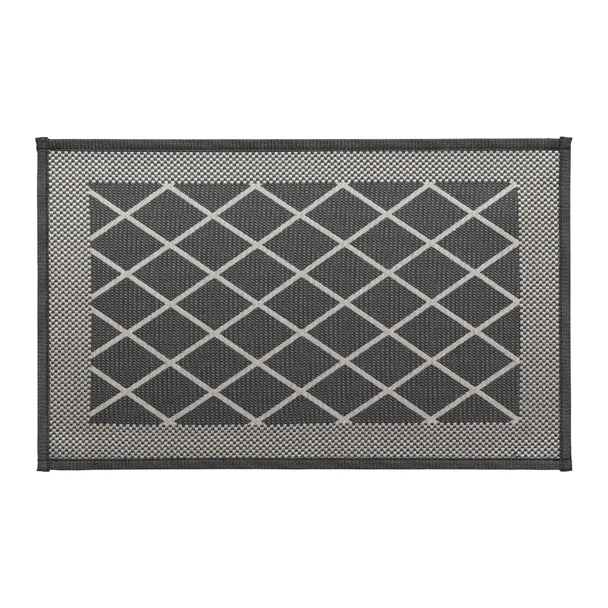 Diamond gray kitchen mat with geometric lattice pattern front view
