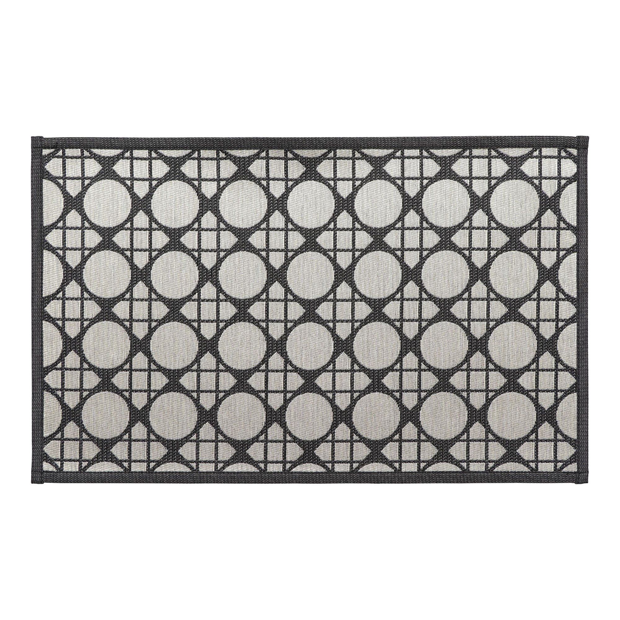Circles gray kitchen mat with geometric pattern front view