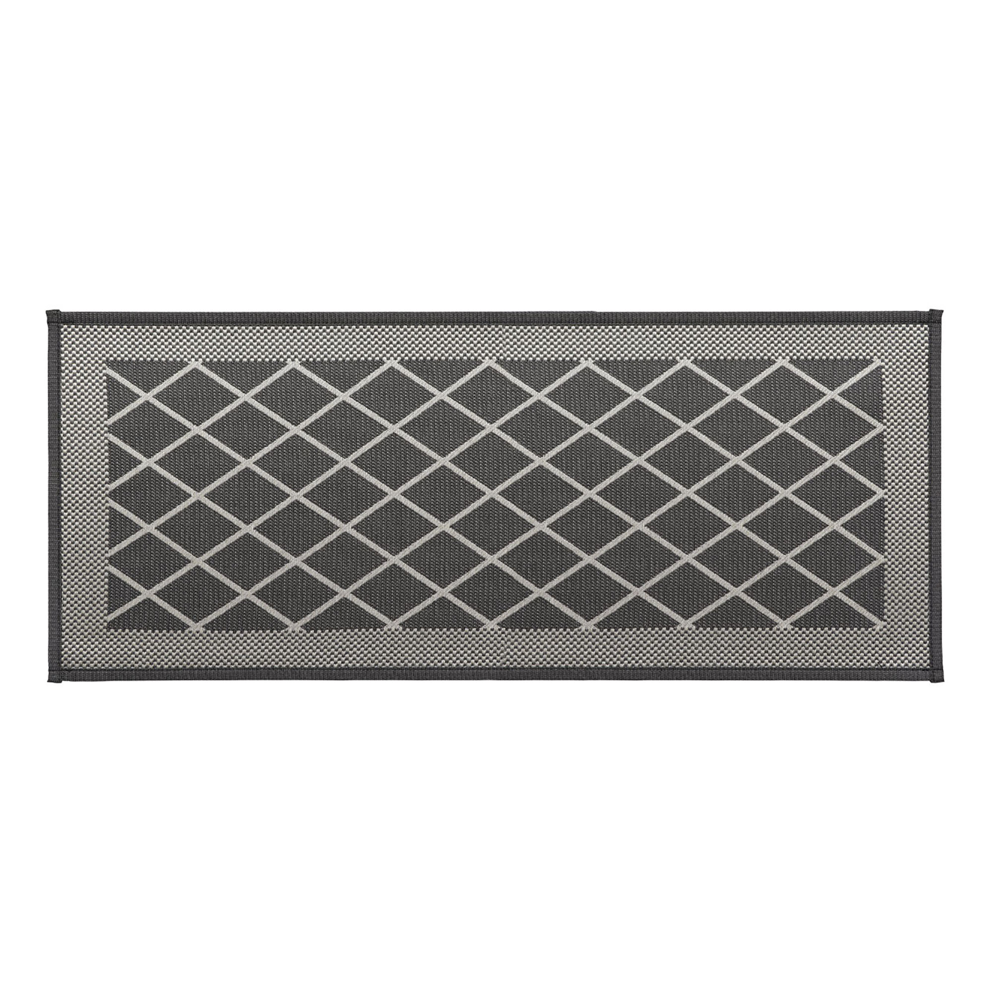 Diamond gray kitchen runner front view with geometric lattice pattern