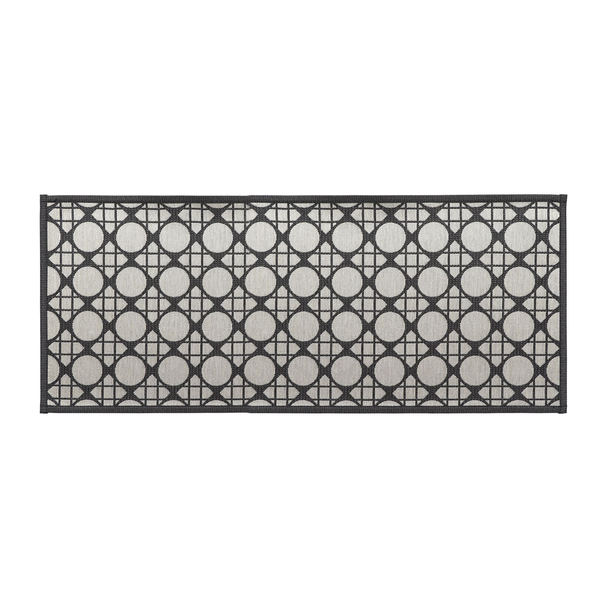 Circles gray kitchen runner front view with geometric round pattern
