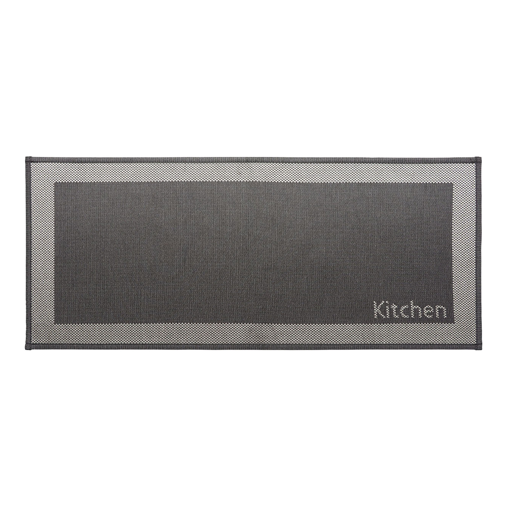 Kitchen black mat front view featuring woven frame design