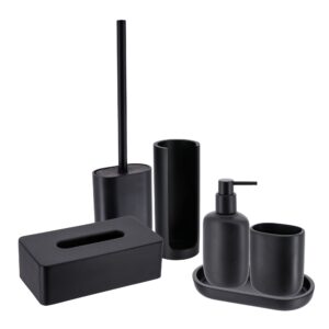 Black 6-piece bathroom accessory set in modern Japandi style