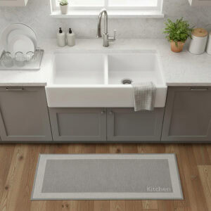 Kitchen beige mat with border displayed in farmhouse kitchen