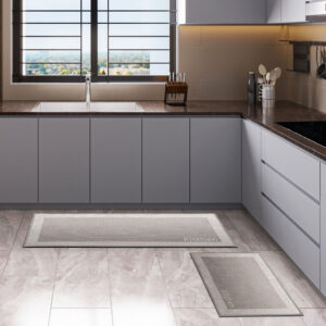 Kitchen taupe mat and runner set in modern gray kitchen