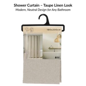Taupe linen-look shower curtain retail packaging 180x200 cm