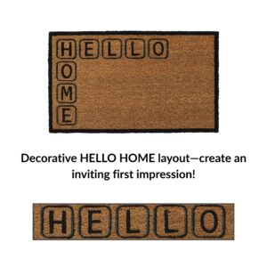 HELLO HOME lettering close-up on coir mat