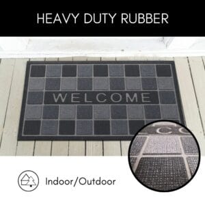 Heavy duty rubber welcome mat with close-up textured surface