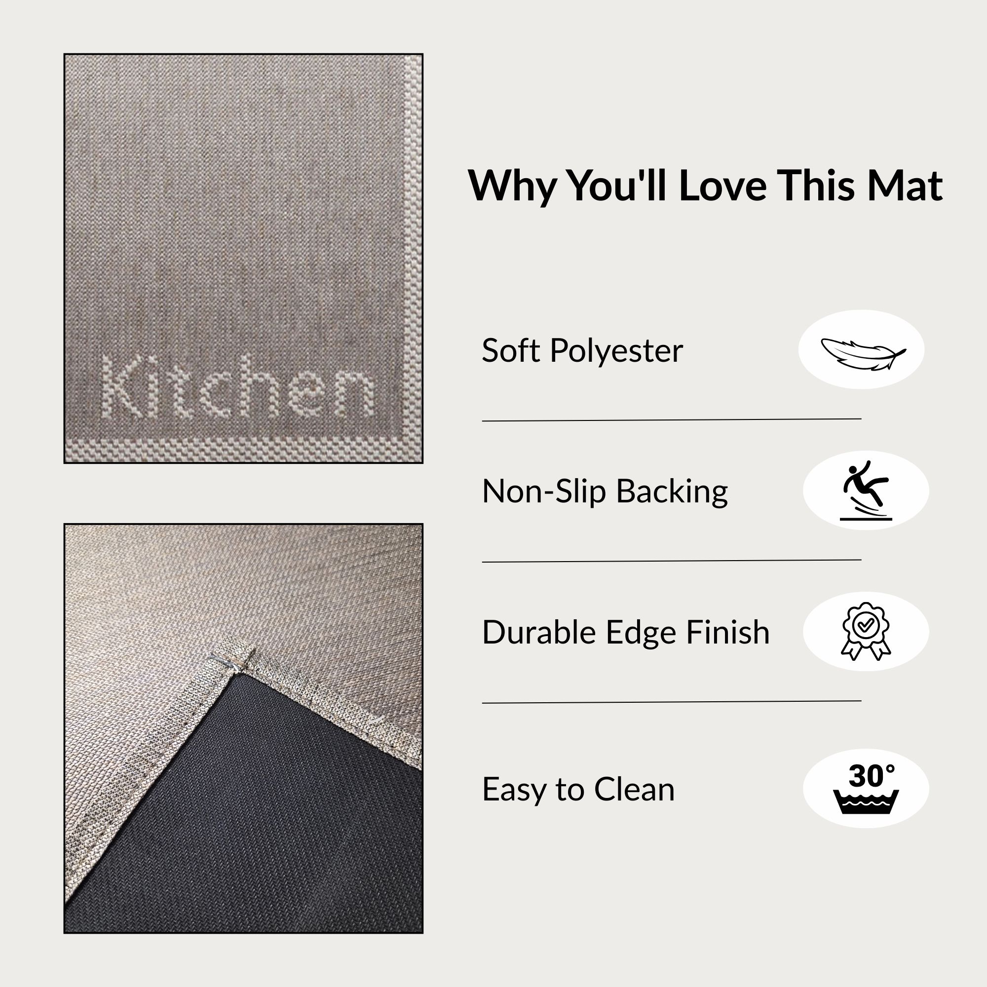 Close-up of kitchen beige mat showing texture and non-slip backing