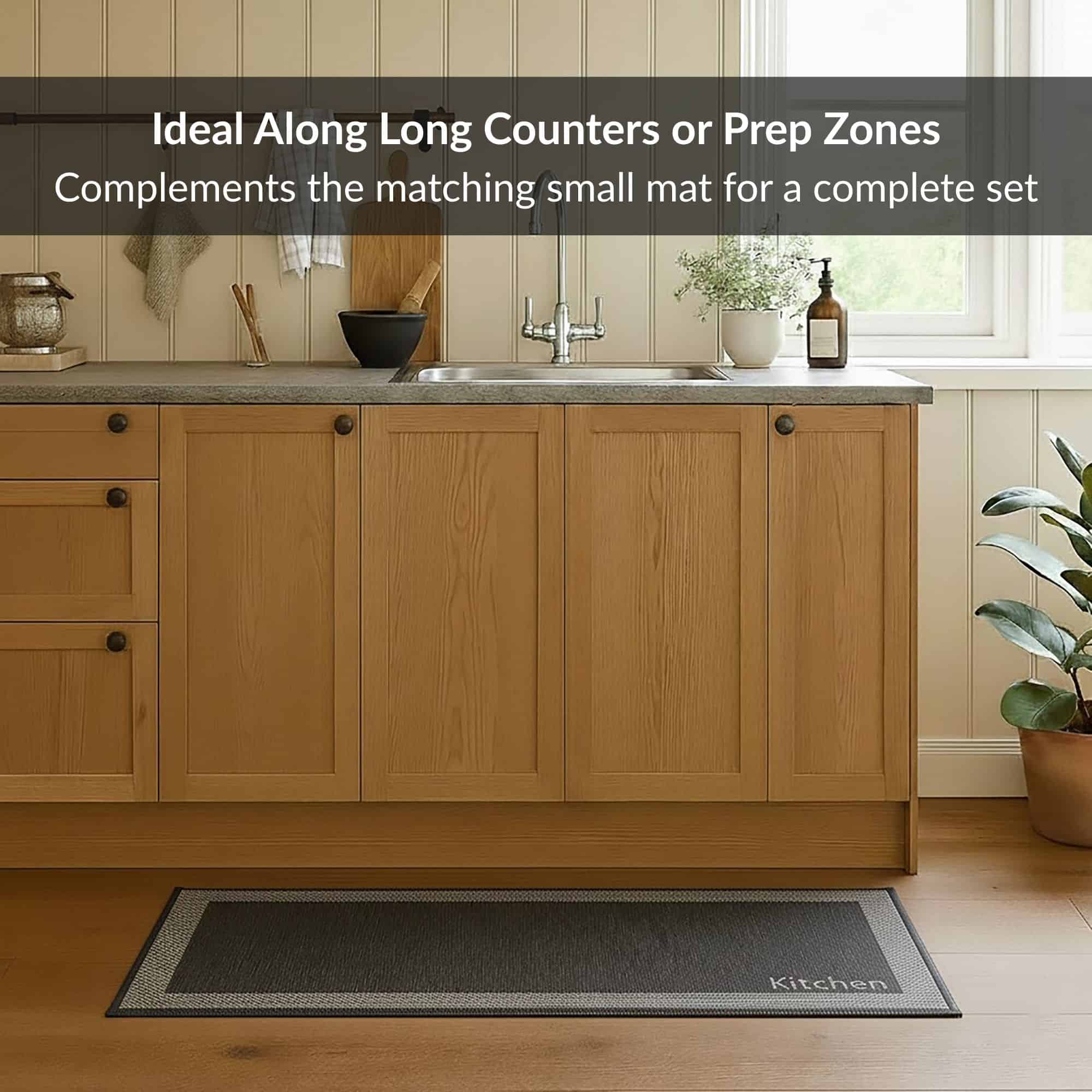 Kitchen black runner with border styled in wood cabinet kitchen