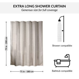 Extra long taupe shower curtain with 180x200 cm dimensions