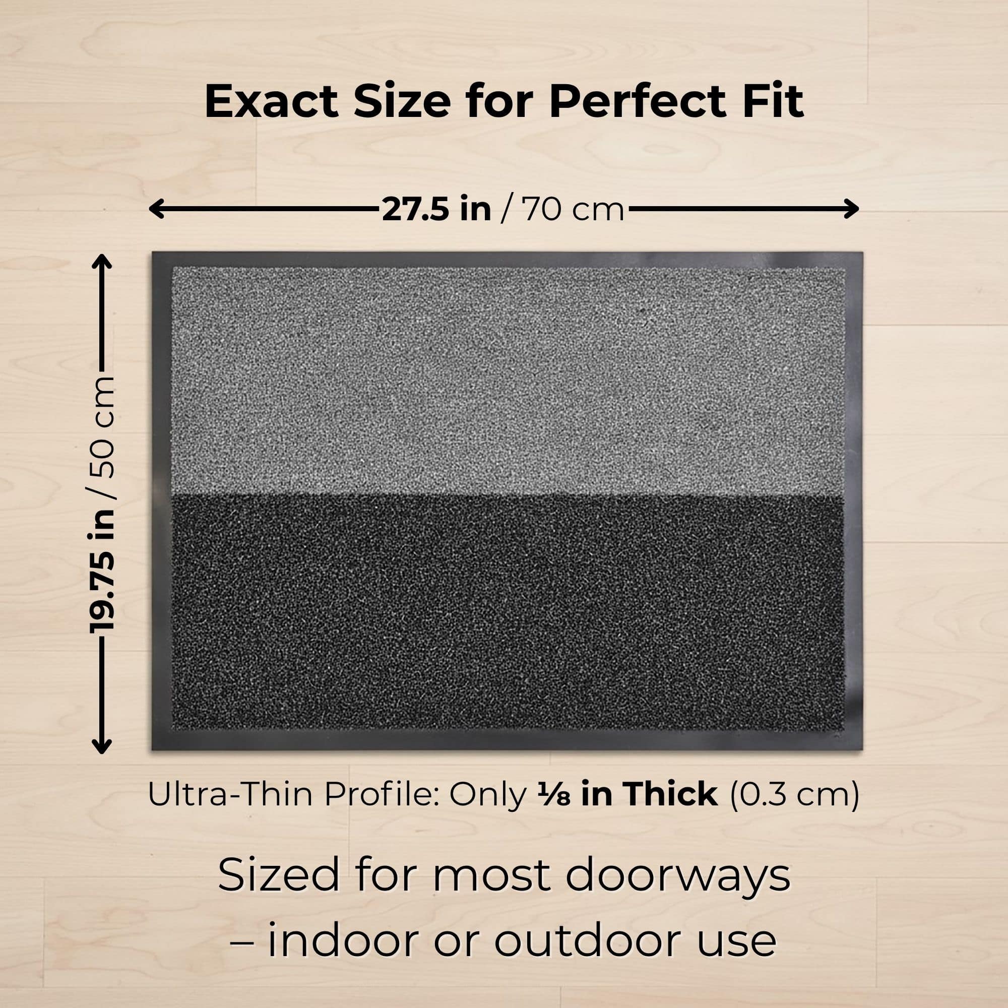 Doormat size graphic showing 27.5 x 19.75 inches