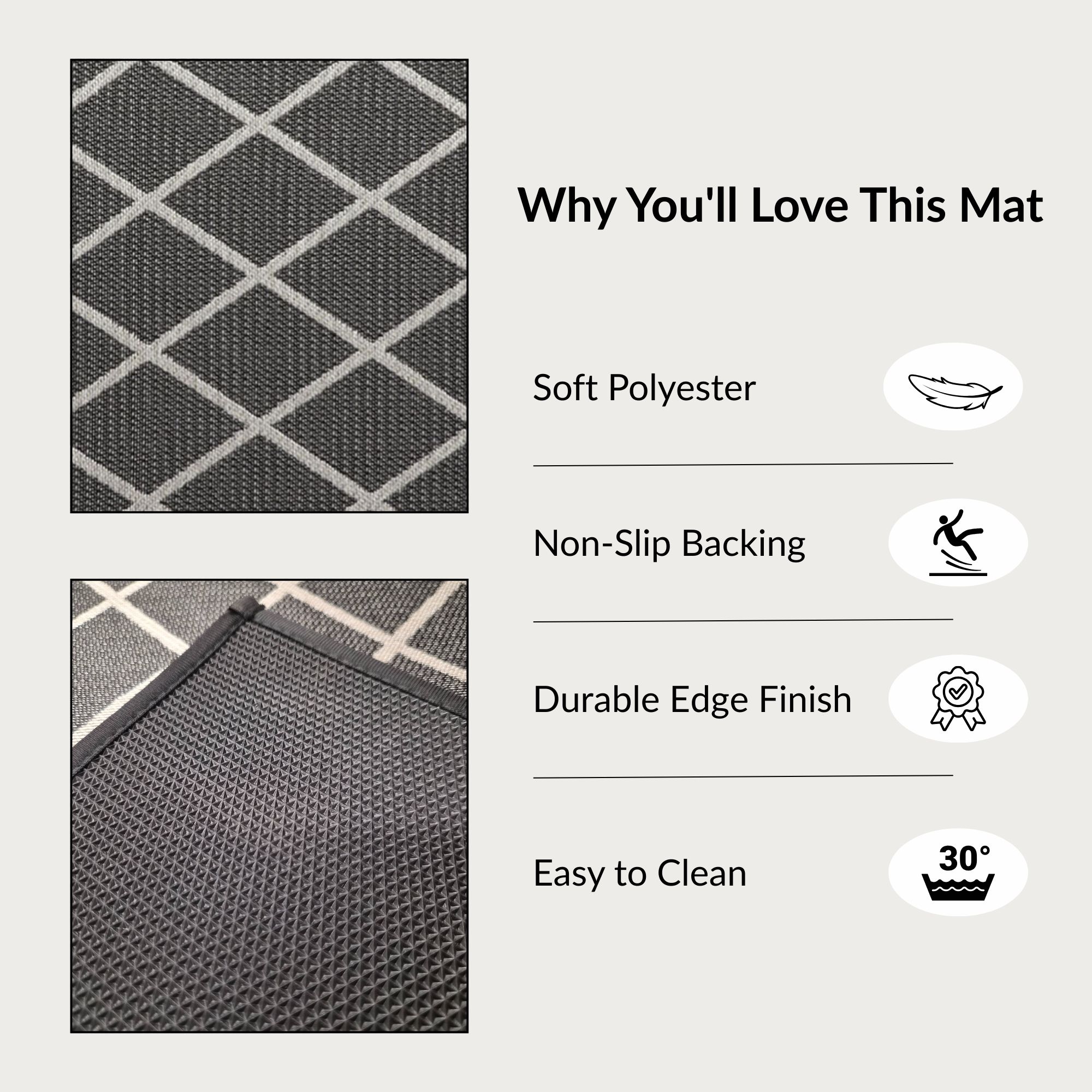Close-up of diamond gray mat texture and non-slip backing