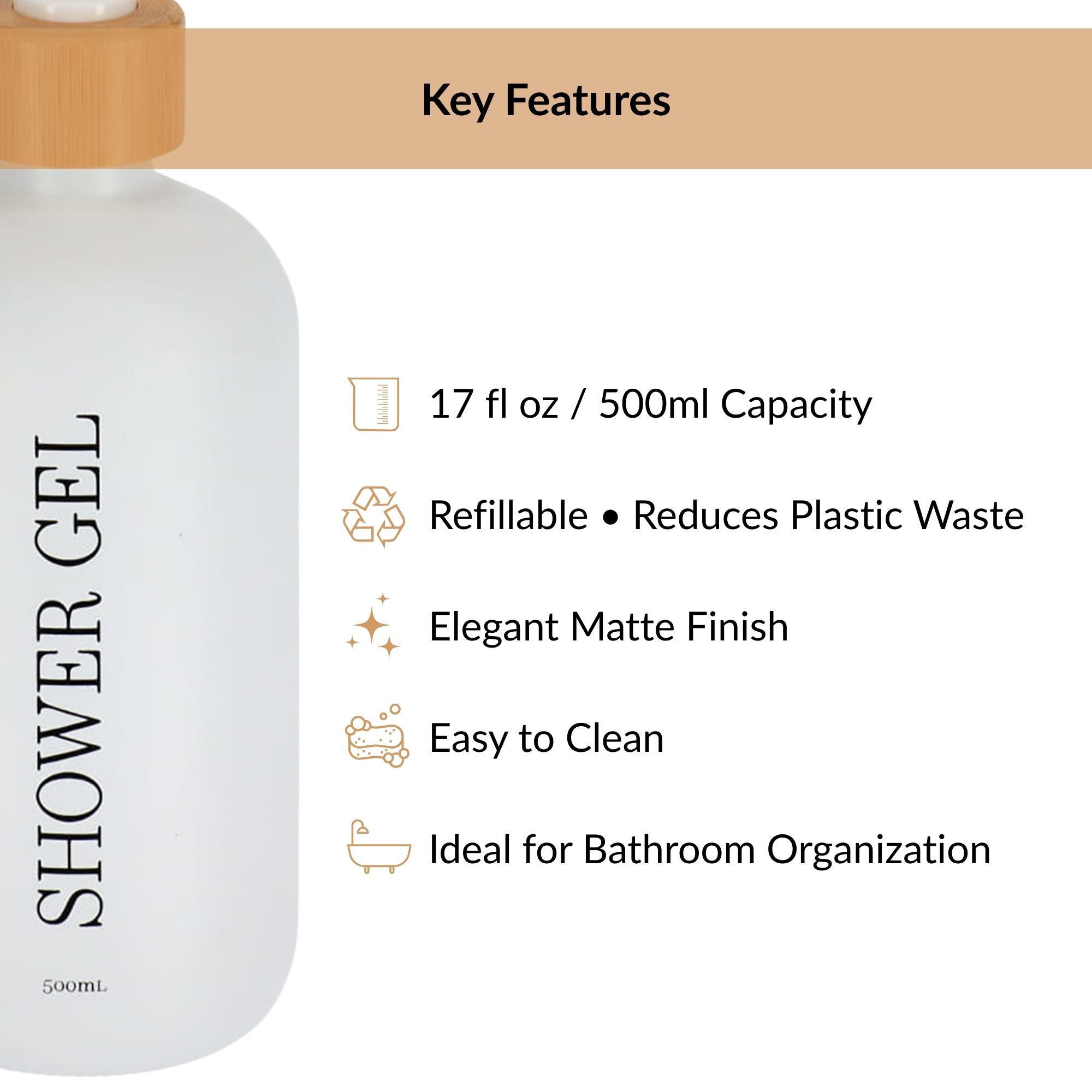 Key features of 500ml refillable bathroom dispenser set