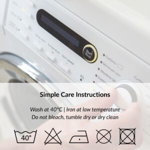 Shower curtain care instructions with washing symbols