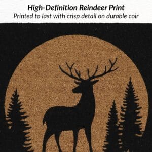 Close-up of reindeer print on coir mat