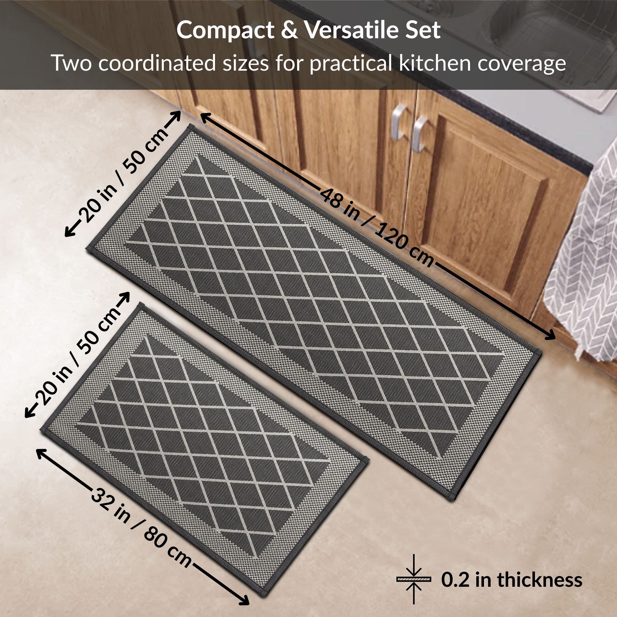 Diamond gray mat and runner size guide with dimensions