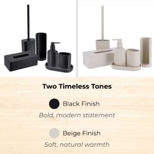 Bathroom accessory set in two colors beige and black