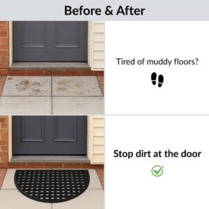 Before and after comparison showing dirt control with rubber mat