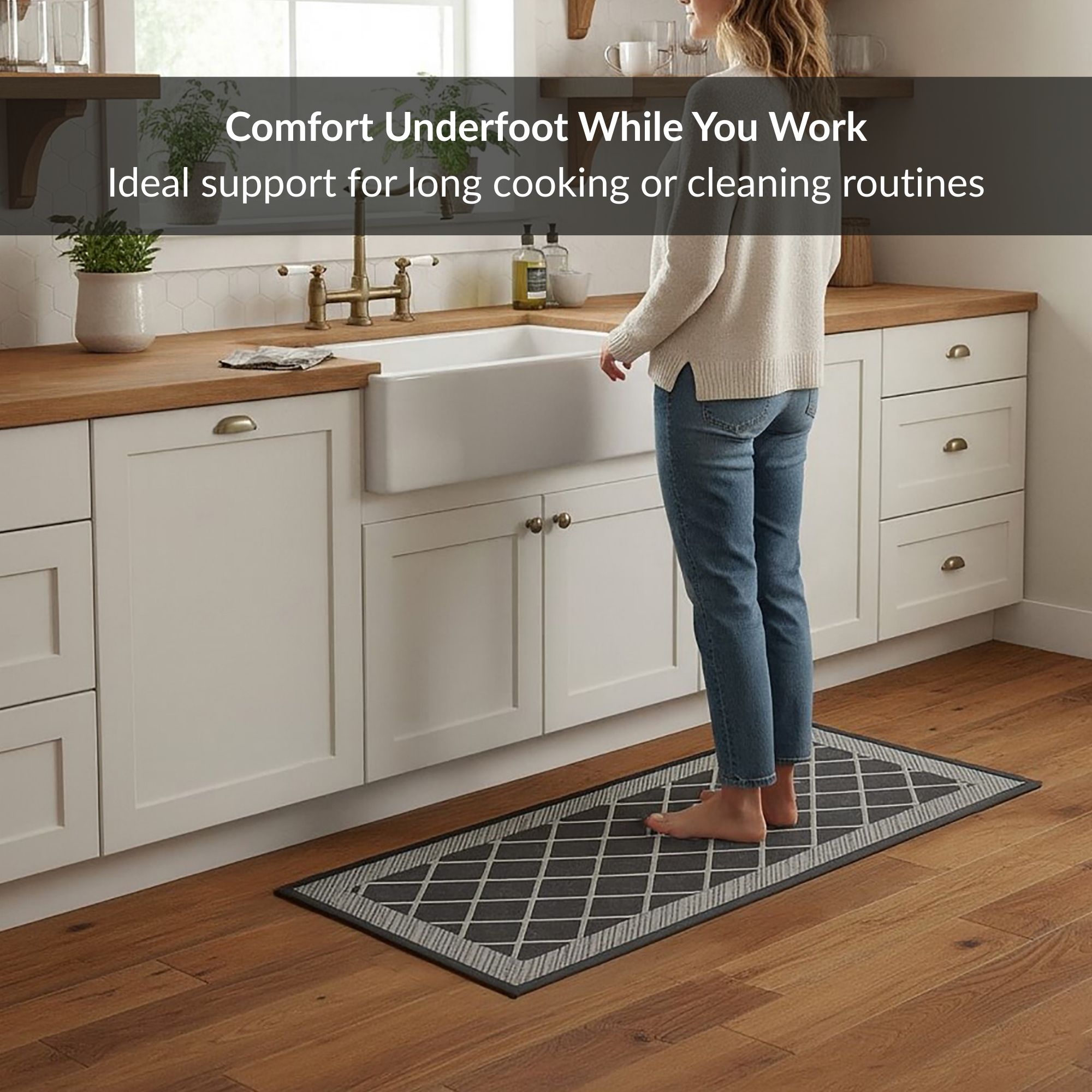 Diamond gray runner shown in farmhouse kitchen setting
