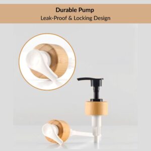 Leak-proof locking pump with bamboo collar close-up
