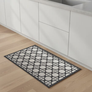 Circles gray kitchen mat in white kitchen setting