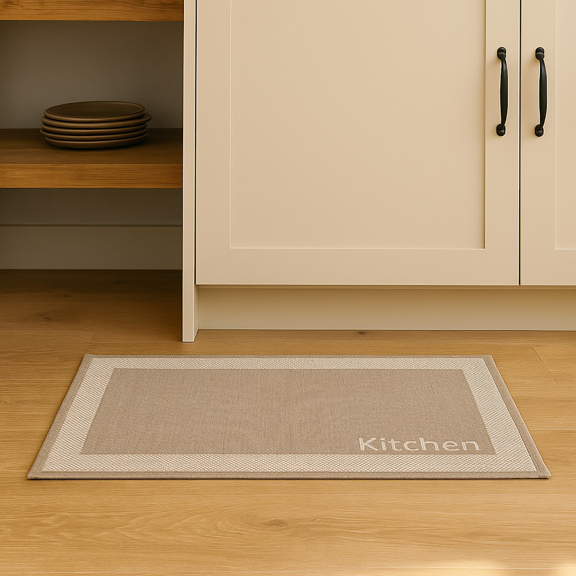 Beige kitchen mat displayed in classic kitchen space