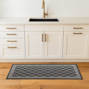 Diamond gray kitchen runner in bright white kitchen setting