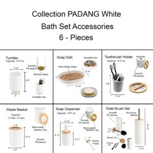 Padang white bathroom set size dimensions with bamboo finishes