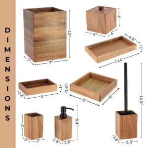 Bathroom accessories set dimension layout with size details for each piece