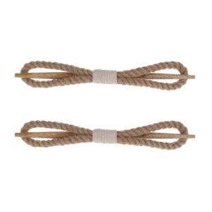 Jute rope curtain tiebacks with wooden rod shown flat