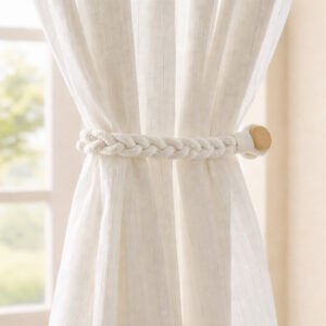 Curtain tieback installed on sheer curtain panel