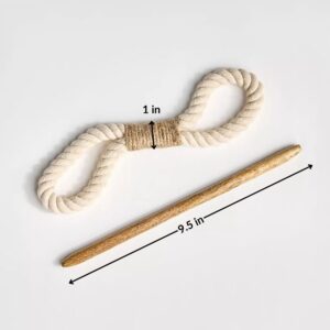Curtain tieback dimensions showing rope loop and wooden rod