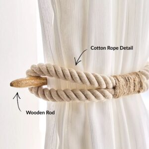 Close-up of cotton rope texture with natural wood rod detail