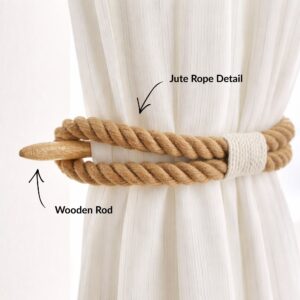 Close-up of jute rope texture with natural wood rod detail