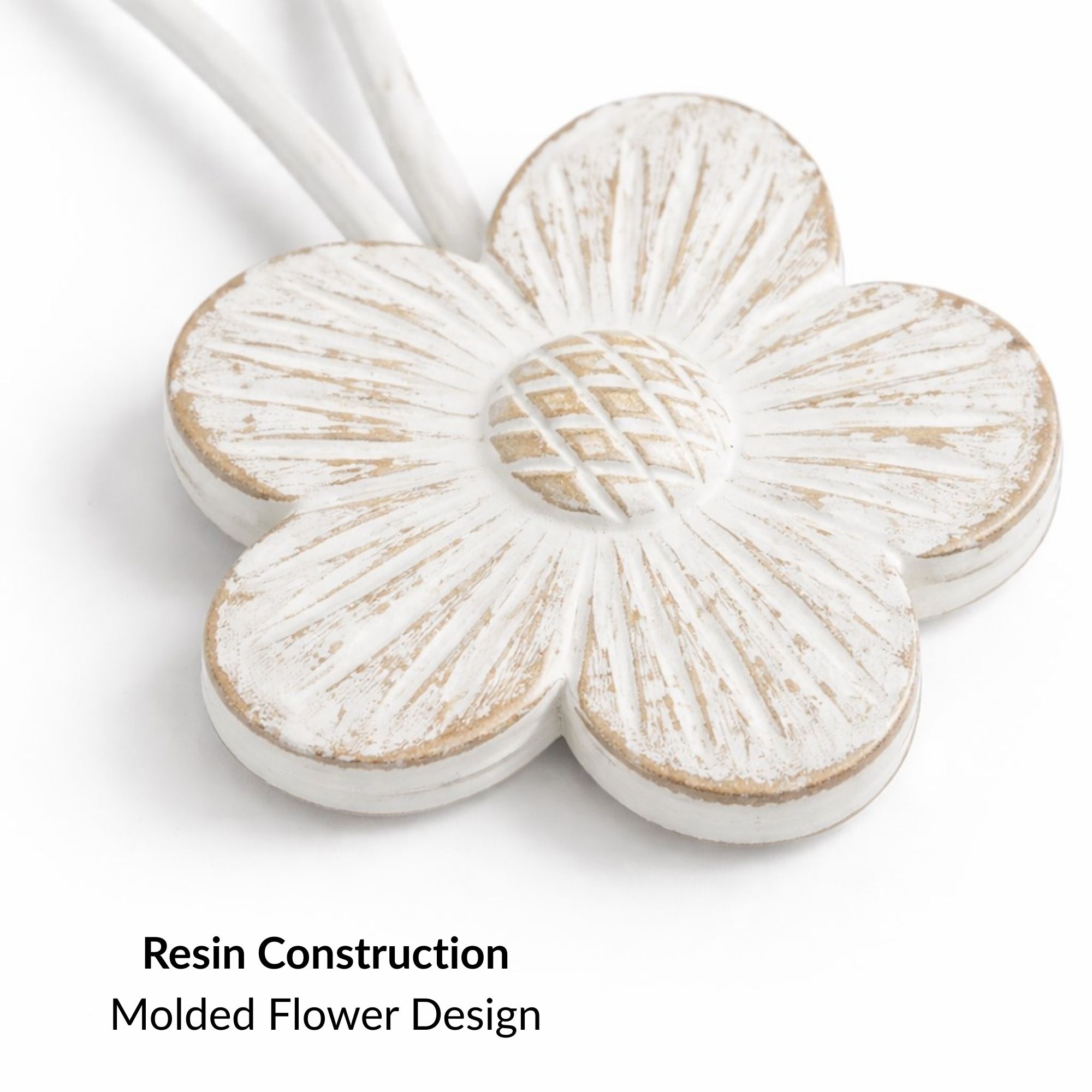 Close up of resin flower curtain tieback petal texture detail