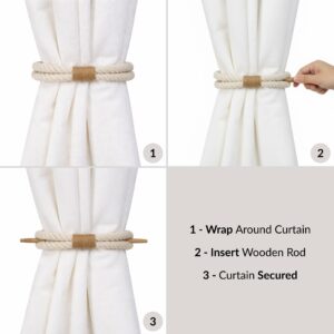 Step-by-step view showing how to wrap and secure curtain tieback