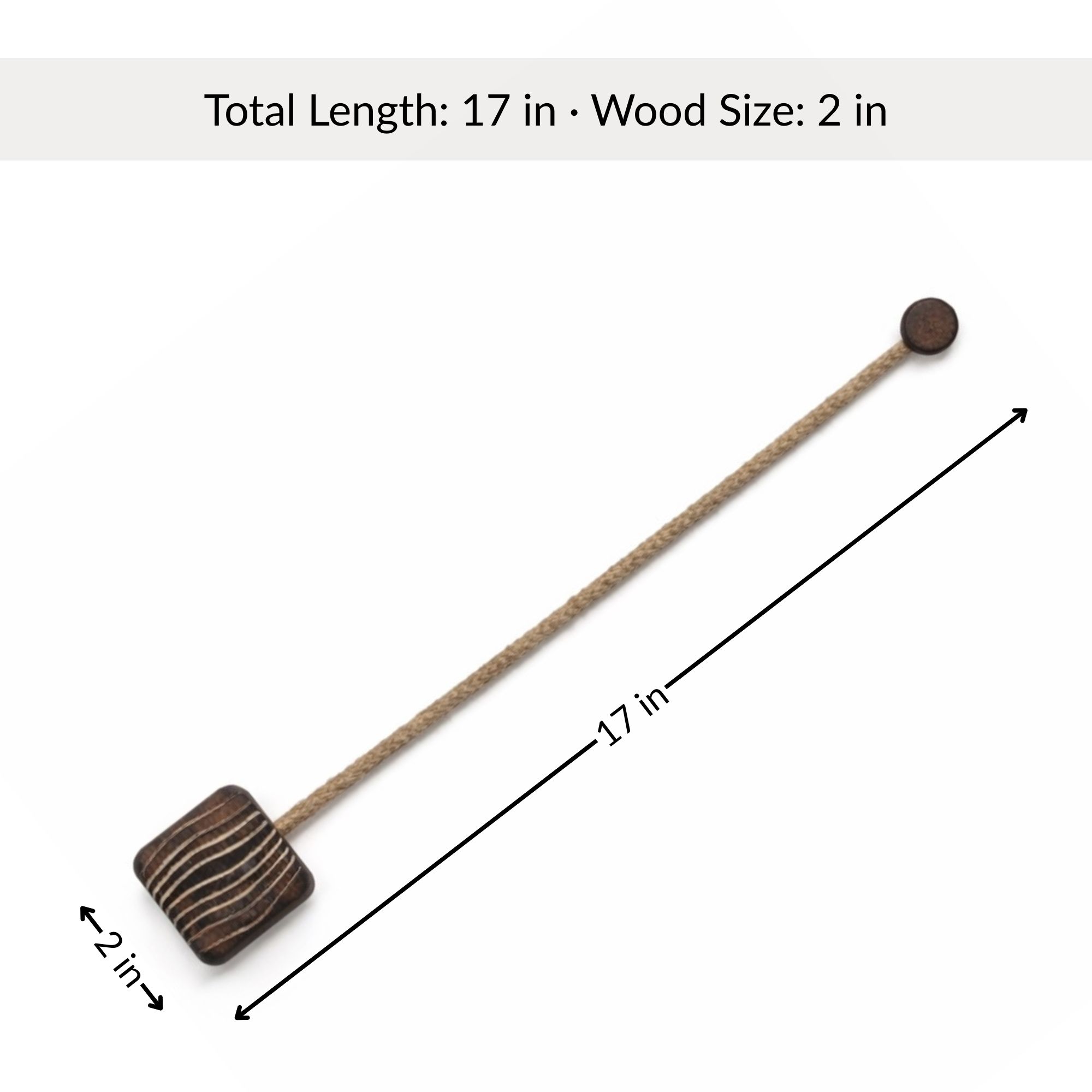 Curtain tieback size diagram showing 17 inch length and 2 inch wood